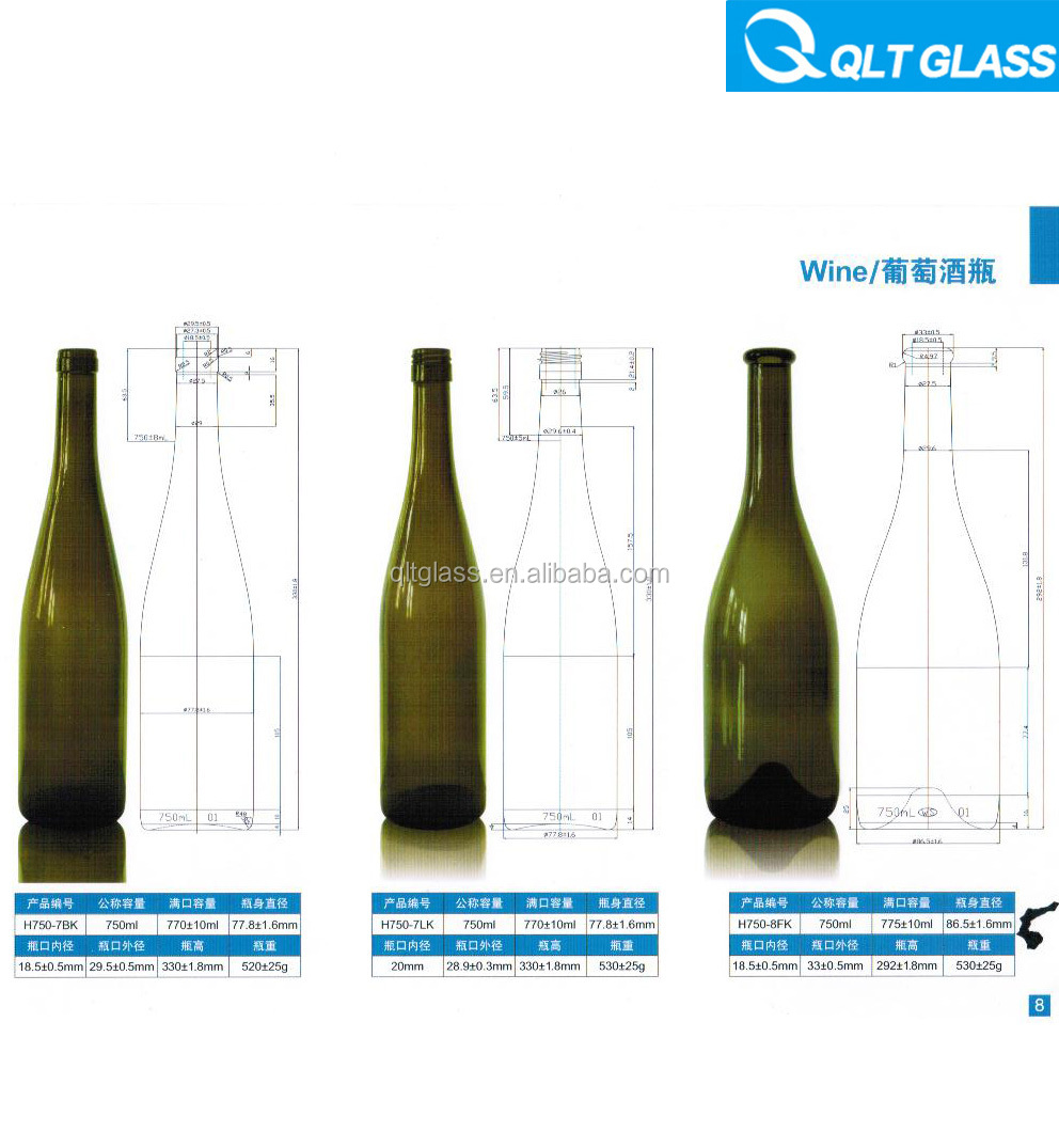 高品質の長い首750ミリリットルボルドーワインボトル/ガラスのワインボトル仕入れ・メーカー・工場