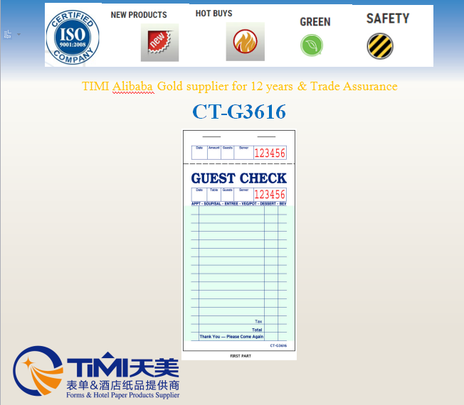 2016 Fast Selling Restaurant Guest Check Book Ctg3616 Catering