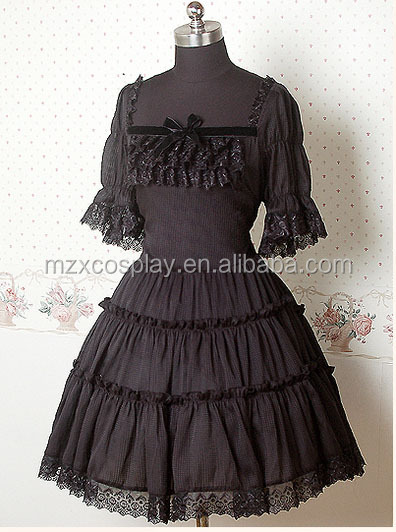 熱い販売の黒ロリータドレス半袖シフォンかわいいハロウィンパーティの衣装クリスマス美しさのためのロングドレス問屋・仕入れ・卸・卸売り