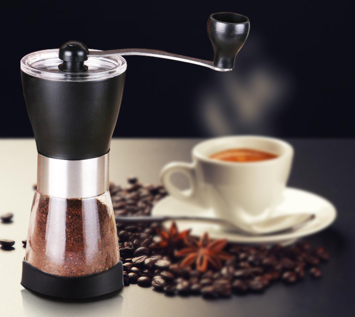 Manual Ceramic Burr Coffee Grinder Mill Hand Crank with Complimentary Lid & Brush (Black)