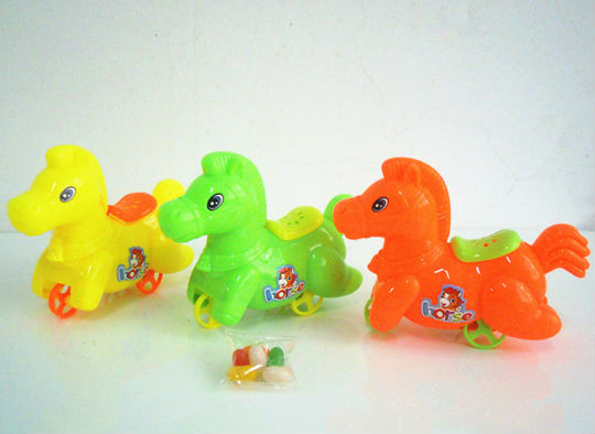 Pull line horse with light toy candy container