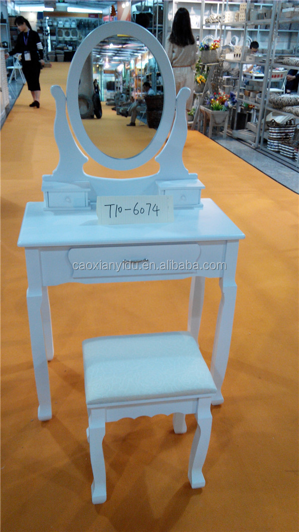 白ラッカーベッドルームの家具ホワイトドレッサーk/dパッケージ欧州市場向けに椅子と鏡付きt10-6074仕入れ・メーカー・工場