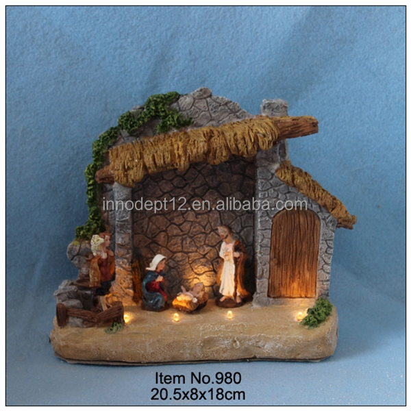 クリスマス樹脂家とキリスト降誕の置物の吸引、 ledが付いている聖家族の置物、 b/o仕入れ・メーカー・工場