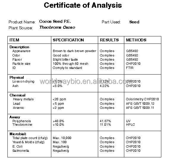Free sample for test HACCP GMP FDA KOF-K certified company pure natural catechin theobromine polyphenol cocoa extract