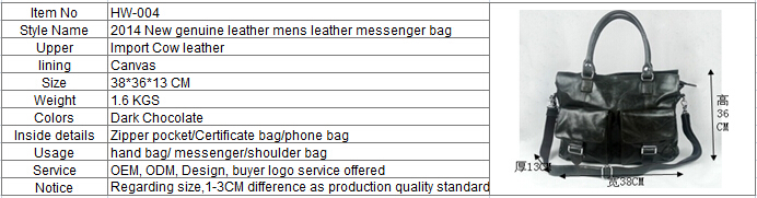 2014 New genuine leather mens leather messenger bag