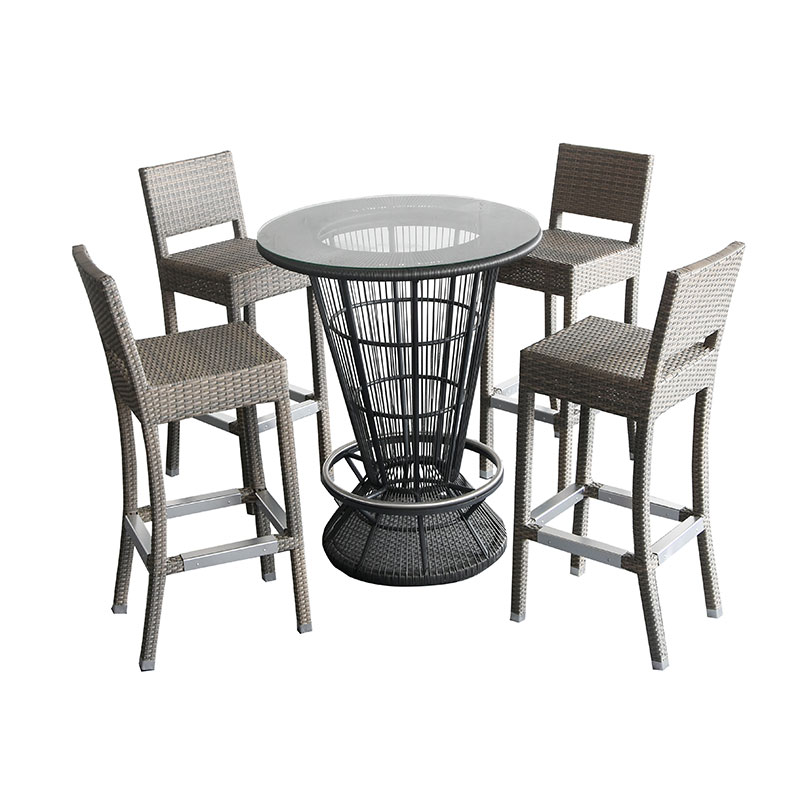 Simple design seaside outdoor leisure furniture outside table and synthetic rattan high stool bar