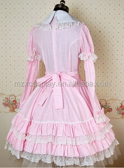 熱い販売の綿ピンクフリルレース綿甘いロリータドレスハロウィンパーティの衣装クリスマス美しさのためのロングドレス問屋・仕入れ・卸・卸売り