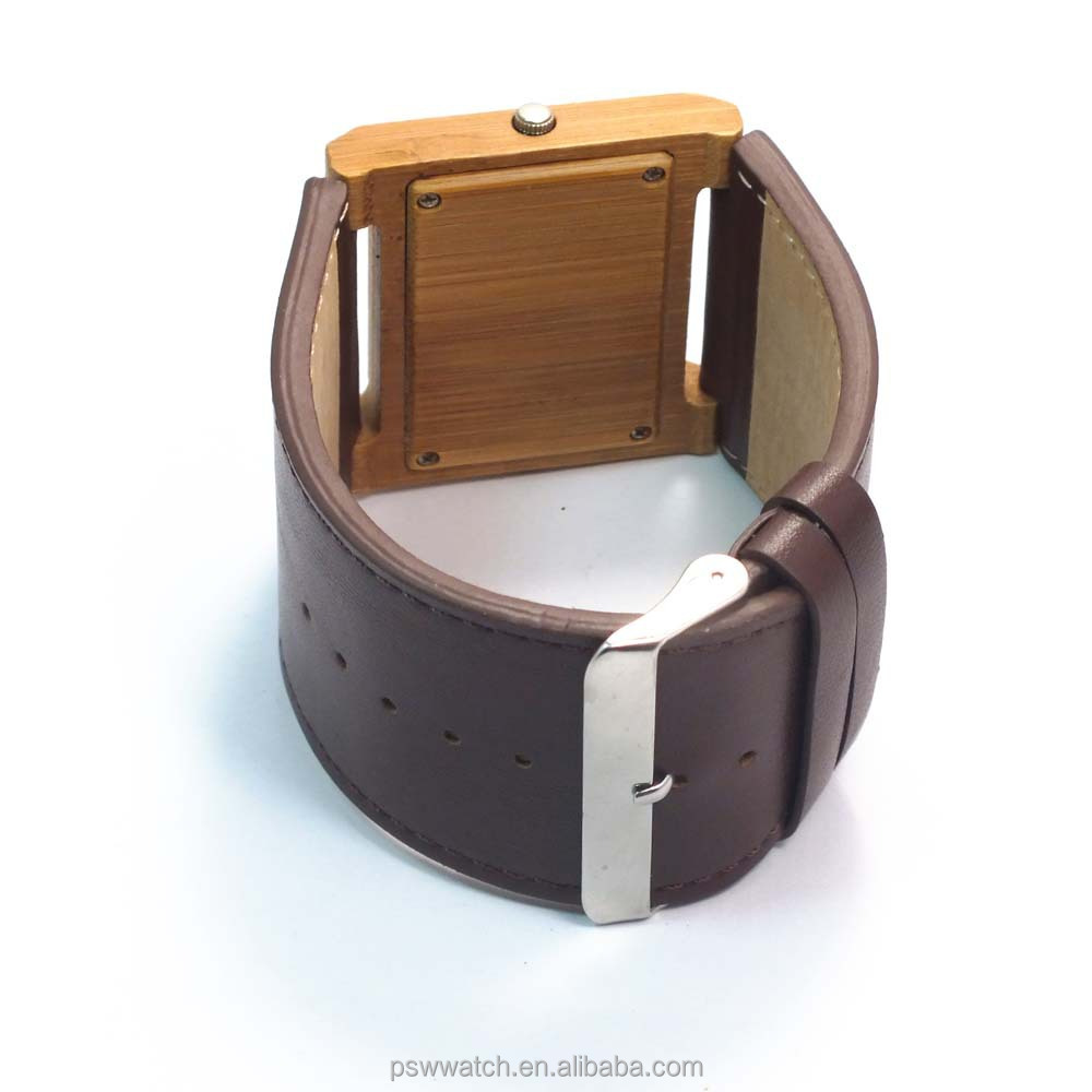 custom wood square bamboo watch wood watch big strap leather men wood watch