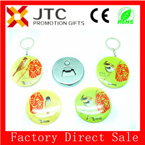 JTC new design bottle opener 5% off cheap round tin plate bottle opener with keychain 10years production factory with bv aduit問屋・仕入れ・卸・卸売り