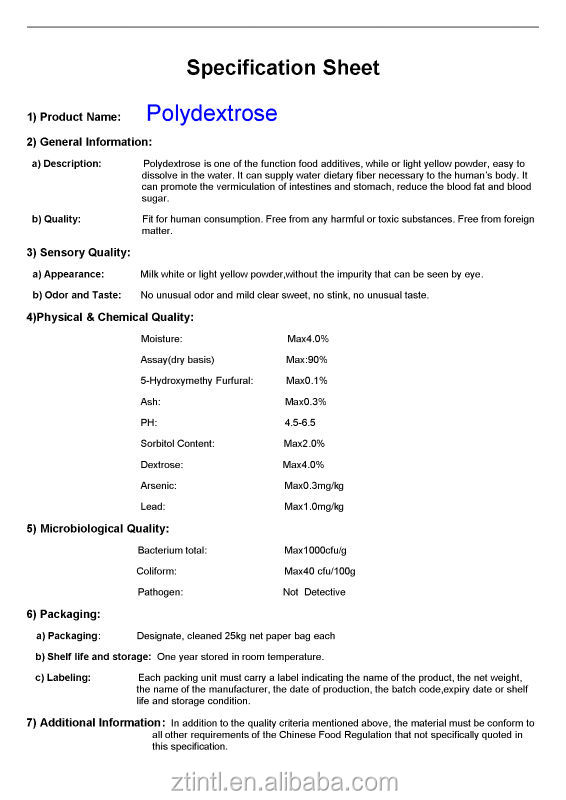 Polydextrose for Food industry/Food grade/By using a combination of lactitol and polydextrose -China Supplier
