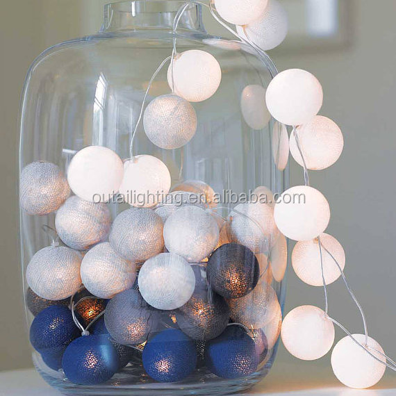 20l/35l White Blue Cotton Ball String Light For Christmas Decorative - Buy White Blue Cotton ...