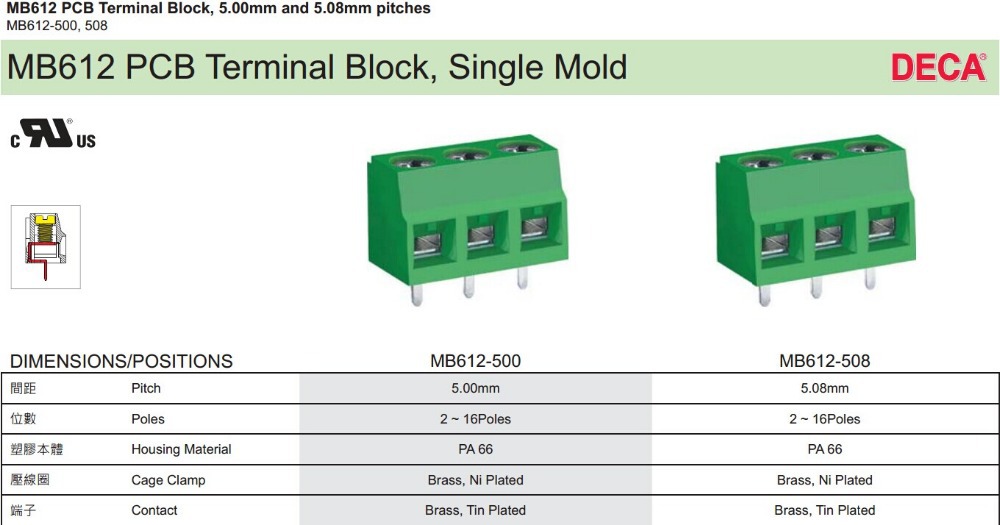 ユーロタイプの端子台、 mb612-500/5088、 5.0/5.08ピッチプリント基板用端子台仕入れ・メーカー・工場
