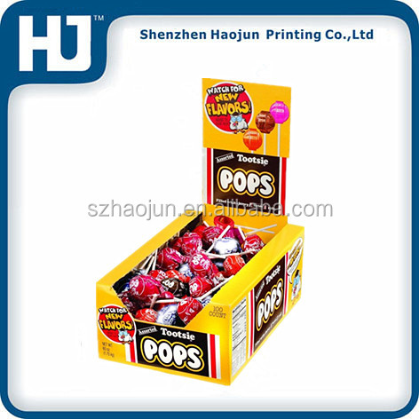 Custom printed cardboard lollipop display box, candy / toffee counter display stand