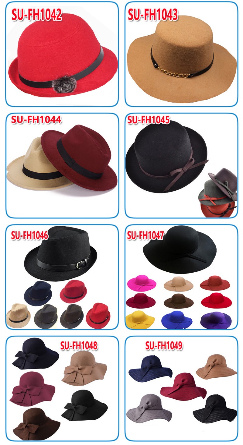ファッションスタイルレディース帽子広いつば赤いウールキャップ100%ウール冬フロッピーフェルトウール帽子仕入れ・メーカー・工場