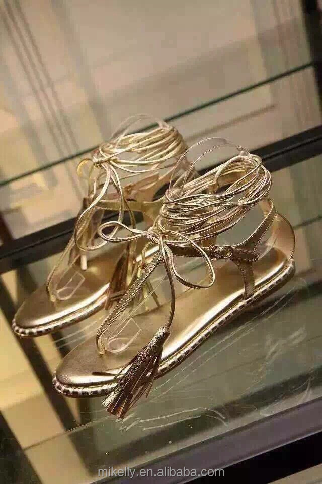 fancy gold strappy sandals flat sole designer straps sandal new style ...