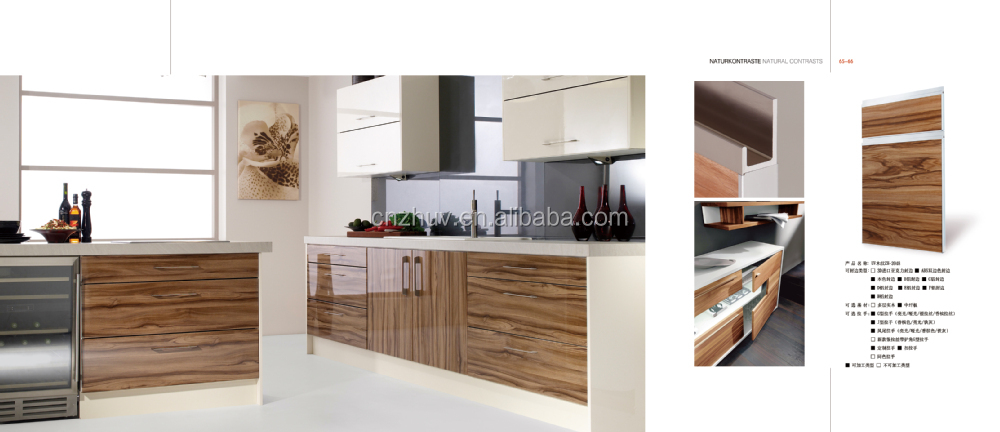 High Gloss Vinyl Wrap Doors Kitchen Cabinets With Quartz