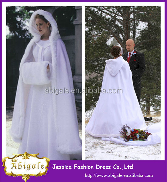エレガントなブライダルケープ2014年熱い暖かい冬の結婚式の長いウェディング用ケープ白キャップ