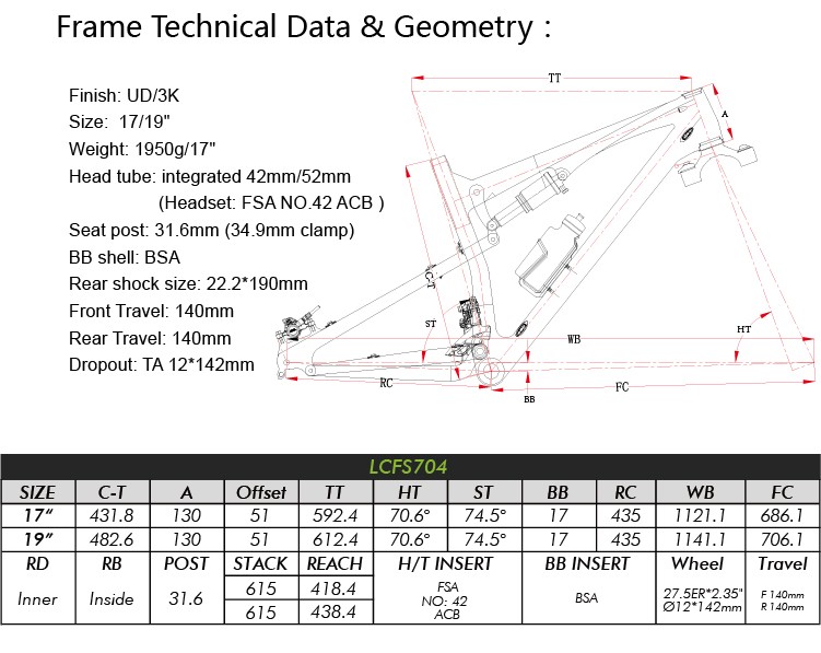 2016 MTB full suspension frame 27.5er carbon frame BSA trial frames