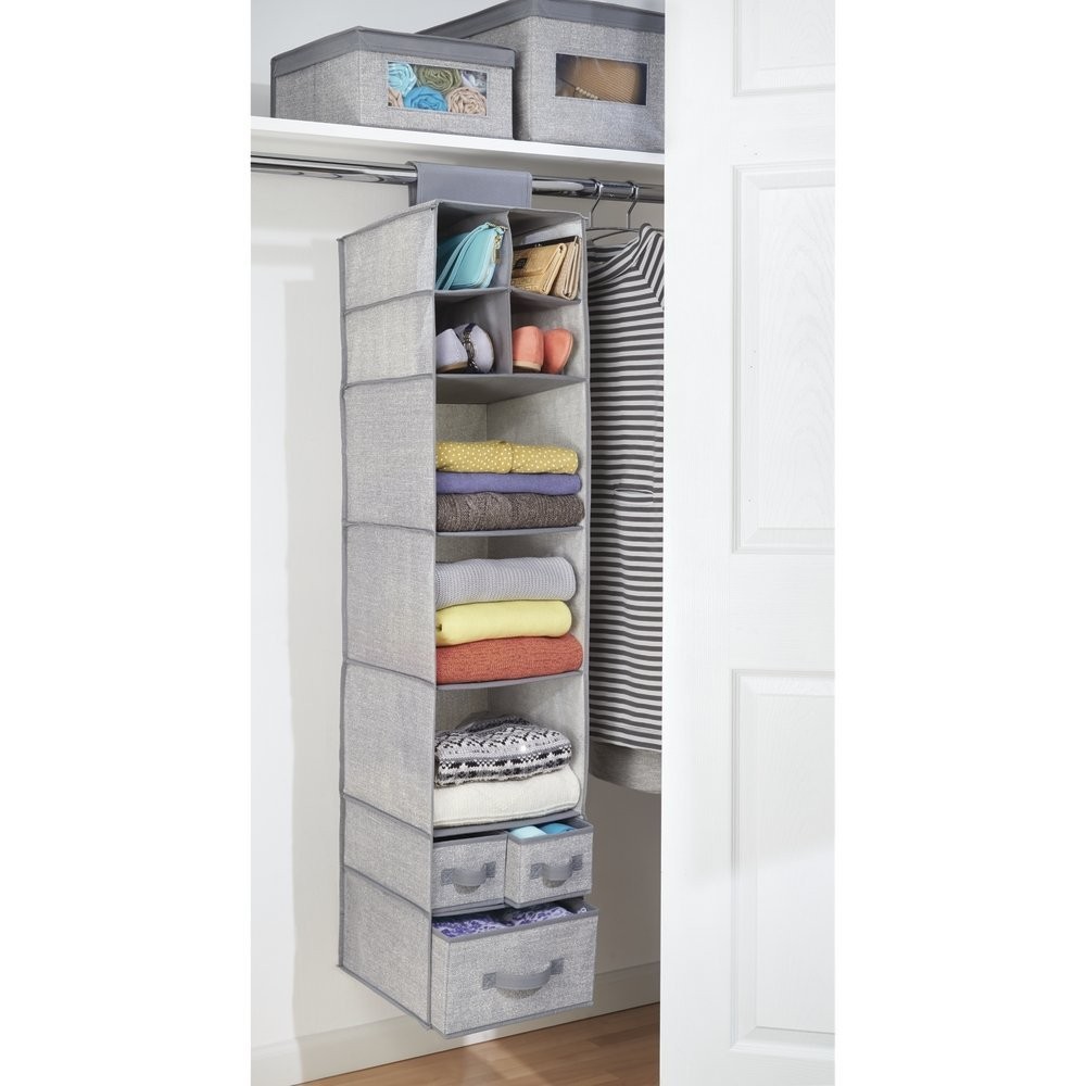 7 Shelves And 3 Drawers Fabric Hanging Closet Storage Organizer