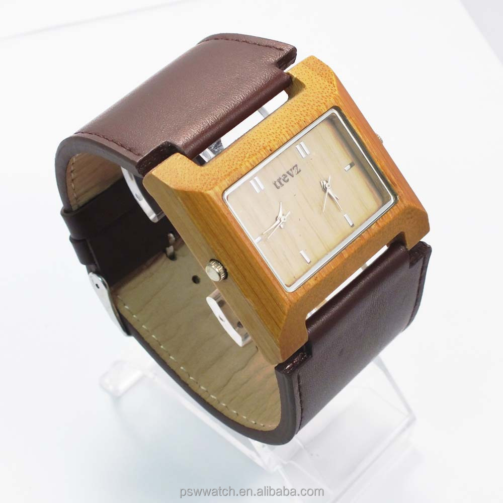 custom wood square bamboo watch wood watch big strap leather men wood watch