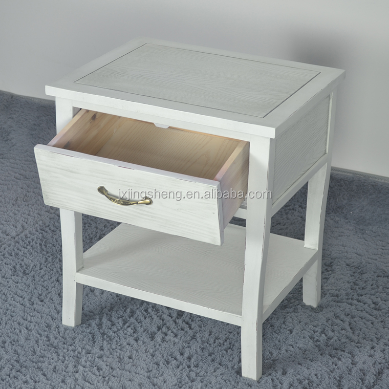 Retro White Square Lubby Shabby Single Drawer Bedside Table