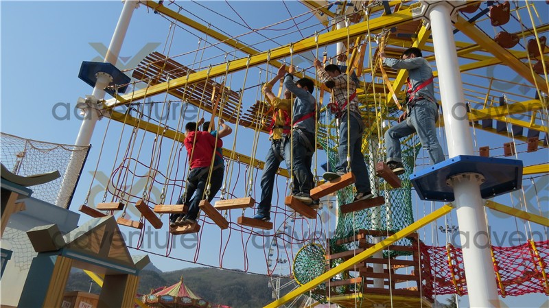 Amusement park adults rope climb,ropes climbing