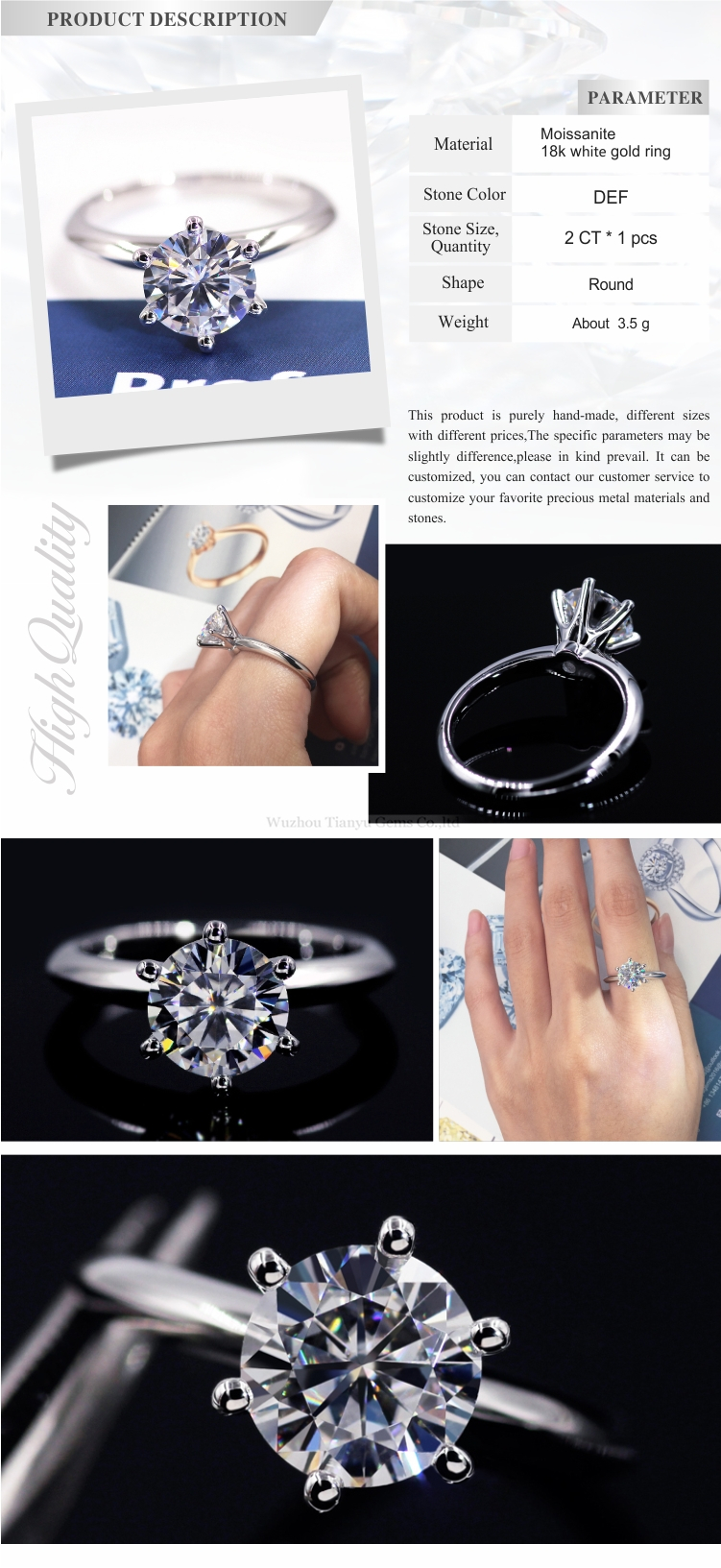 2 carat round brilliant cut moissanite rings 6 claws 18k gold