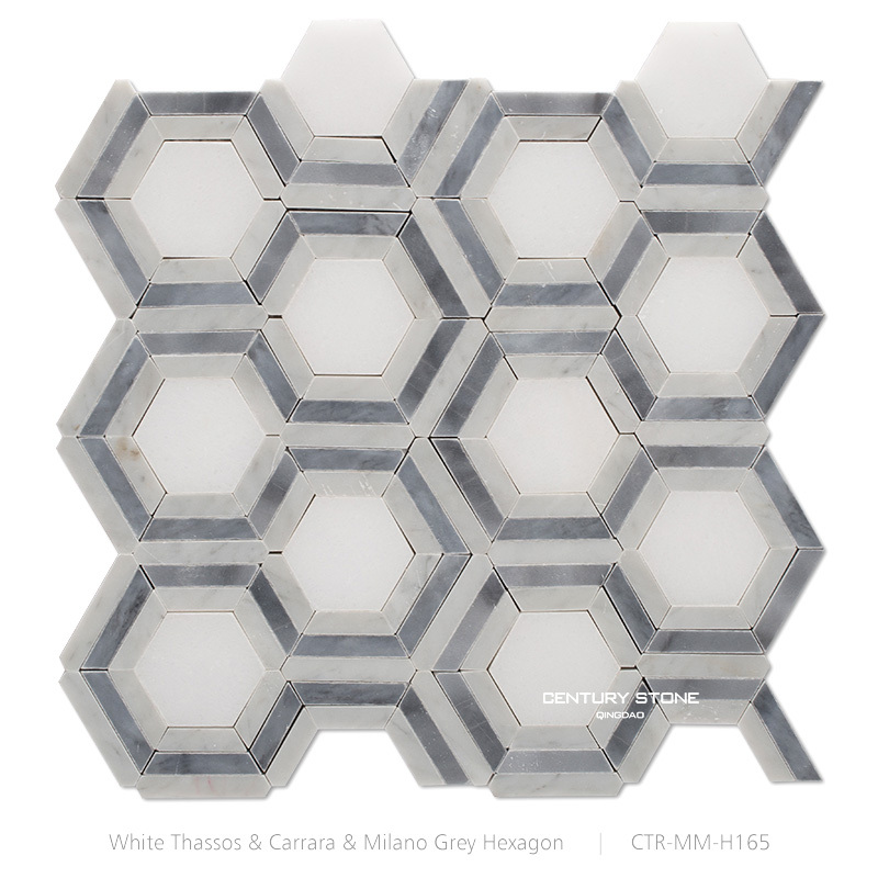 Nouveau design blanc carrara mixte gris hexagone motif mosaïque de ...