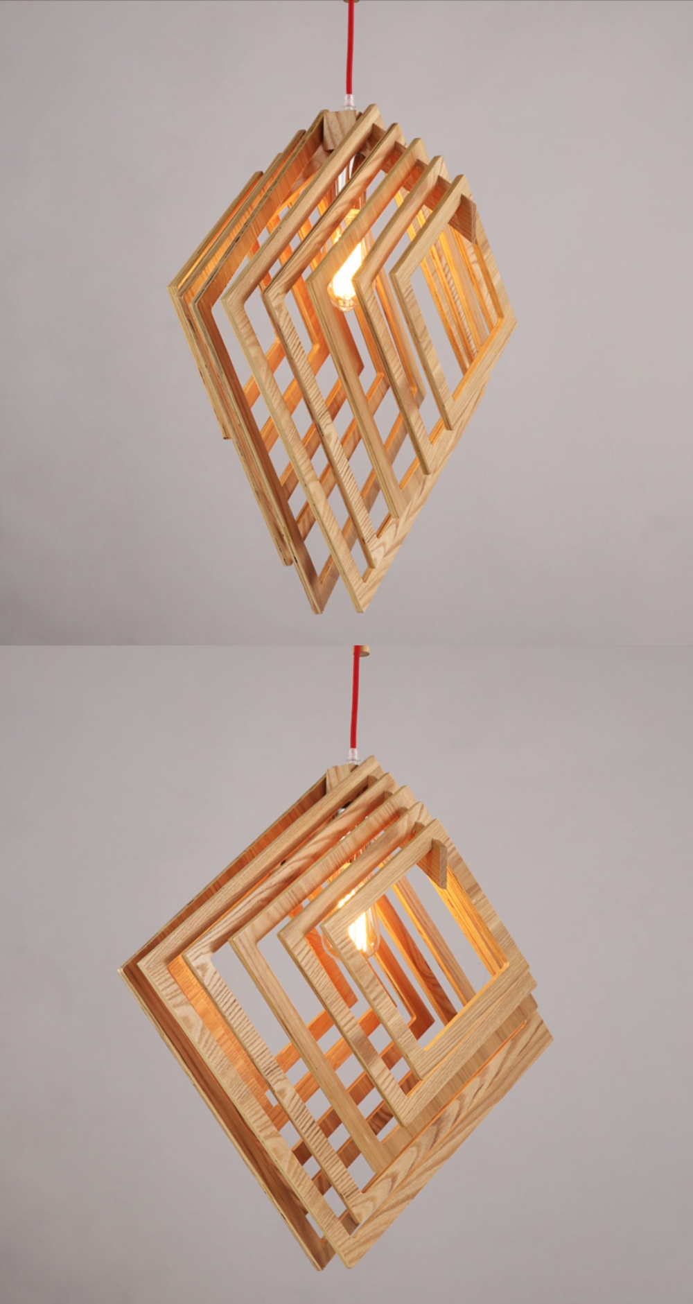 Nordic creatieve korte houten hanger lampen vierkante vorm ...