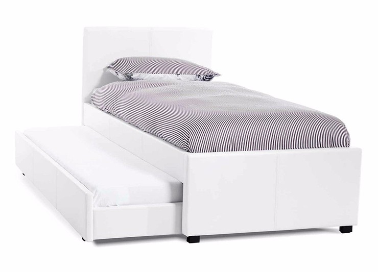 black leather single bed with guest trundle bed frame