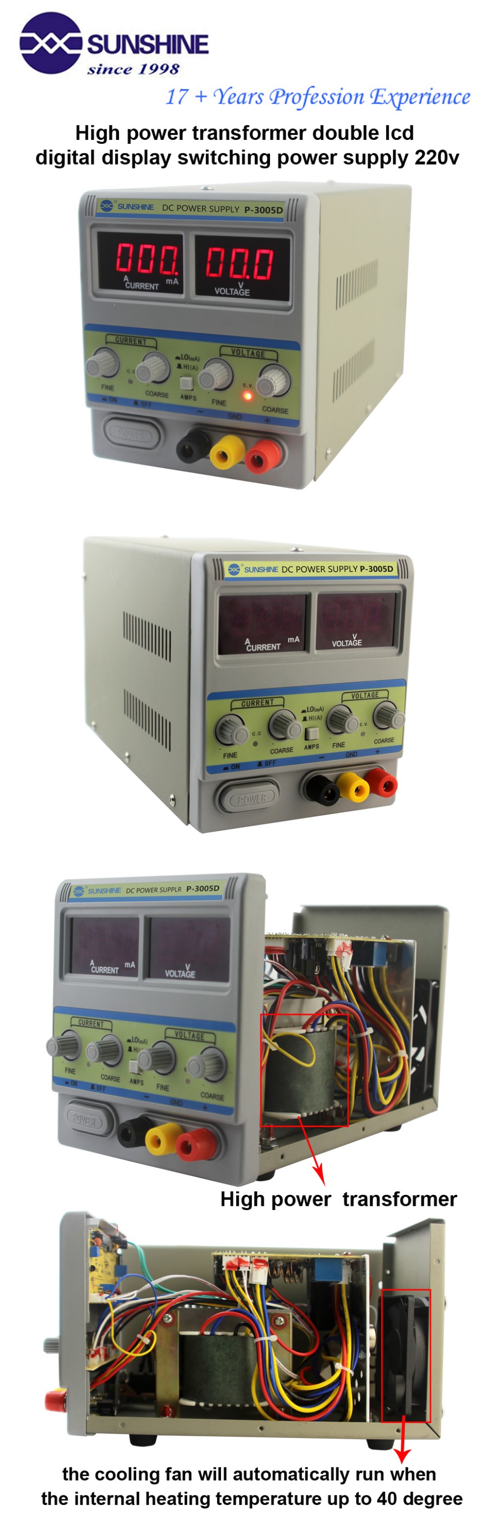High power transformer 30v 5a double lcd digital display regulated power supply