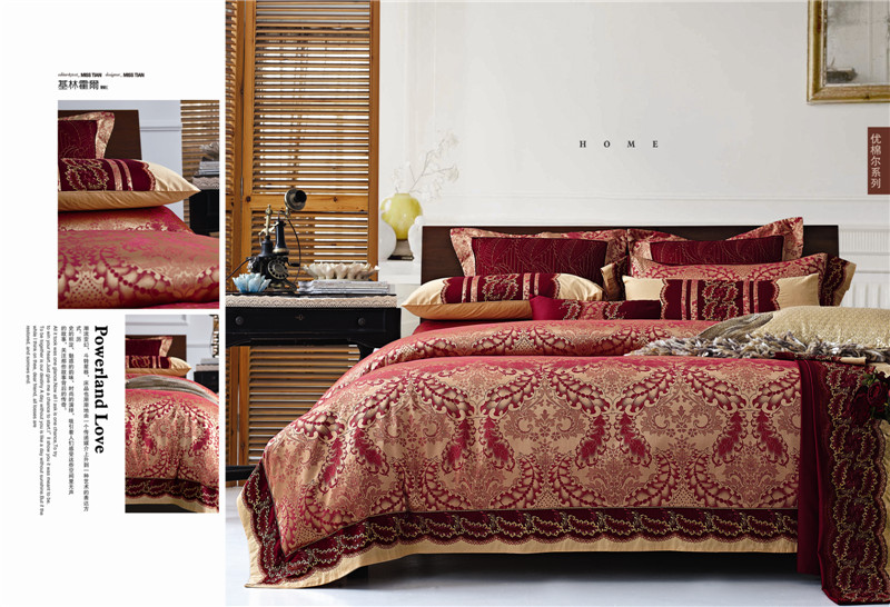 サテンの豪華な綿のジャカード織の刺繍のベッドカバー寝具セットジャカード織ベッドセットのための高いベッドジャカード掛け布団問屋・仕入れ・卸・卸売り
