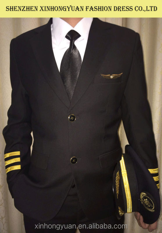 黒ダブルボタンoemサービス航空会社のパイロットの制服男性のサプライヤー問屋・仕入れ・卸・卸売り