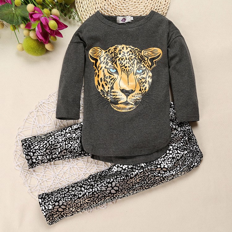 ヒョウプリント子供ドレスセット卸売女の子服仕入れ・メーカー・工場