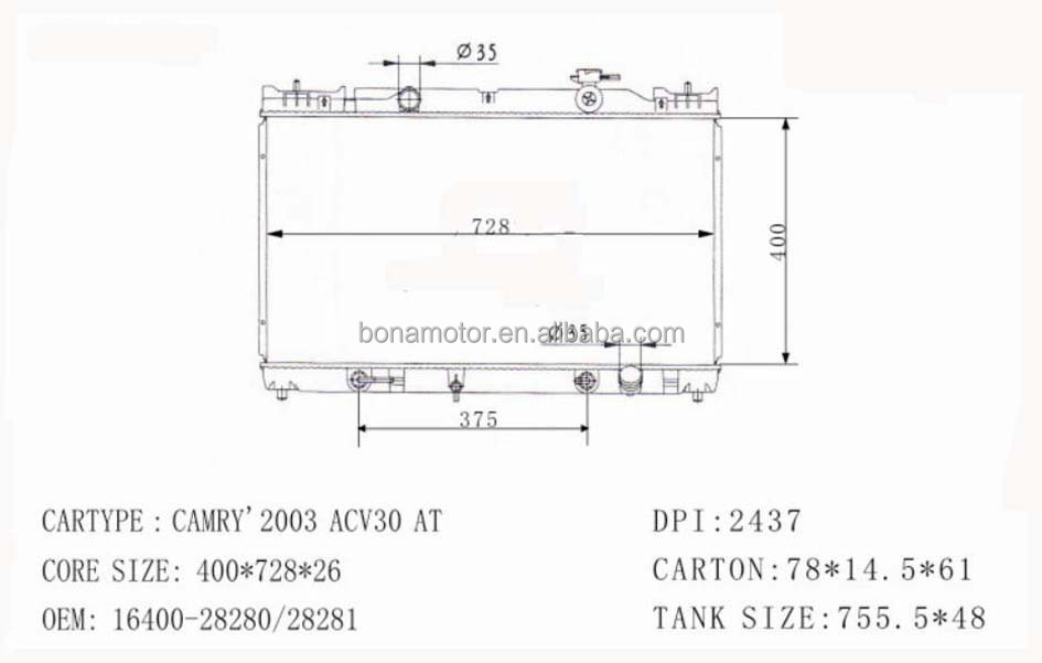 radiator for TOYOTA Camry 2003 ACV30 16400-28280 16400-28281 - .jpg