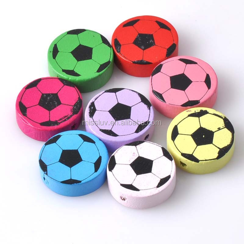 dyeing soccor ball wood beads custom jewelry accessory soccor shaped wood loose beads 