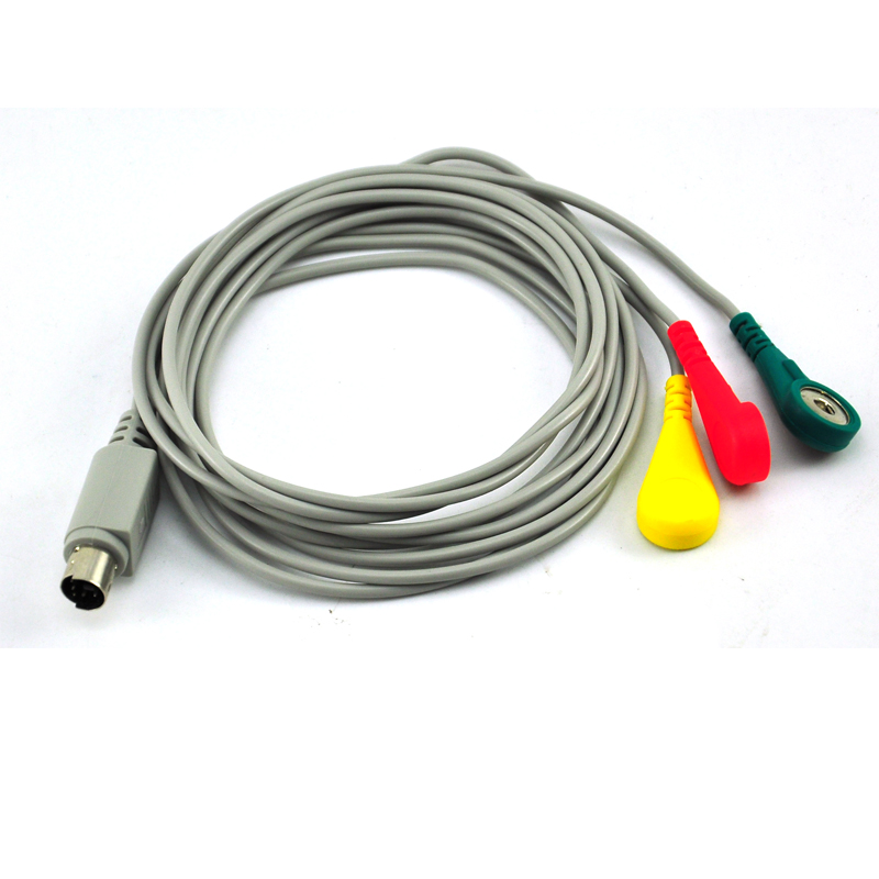 3 Leads Ekg Emg Eeg Ecg Snap Electrode Lead Wire Cable Buy 3 Leads