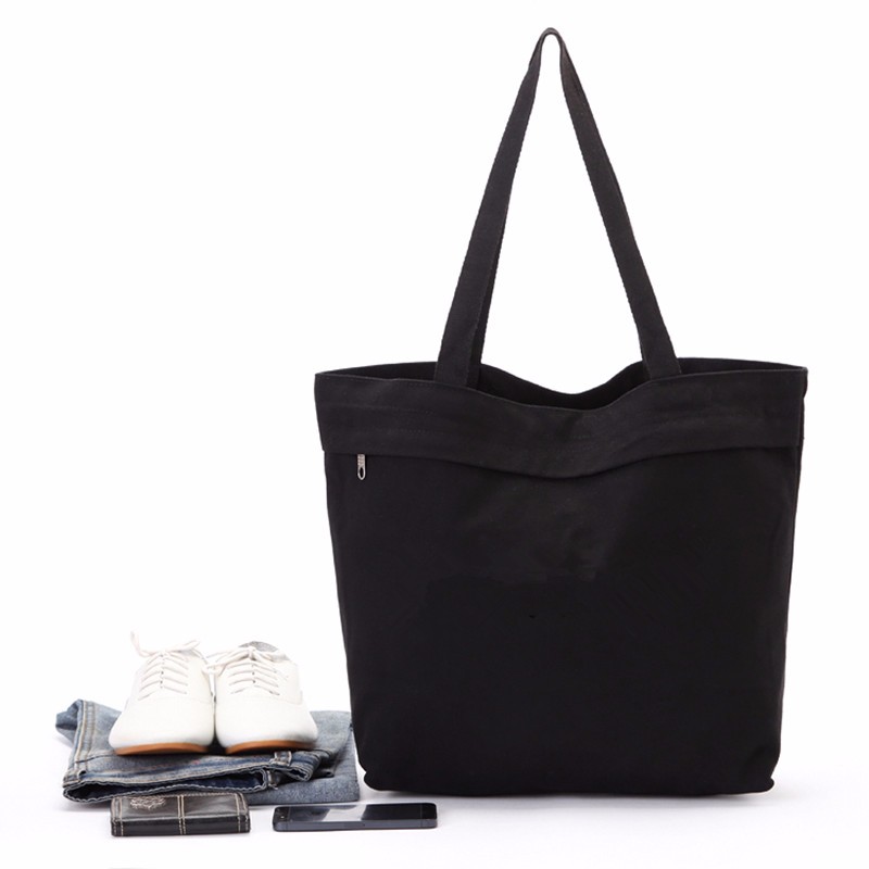 Wholesale Durable Large Black Canvas Tote Bag With Extra Pocket Buy