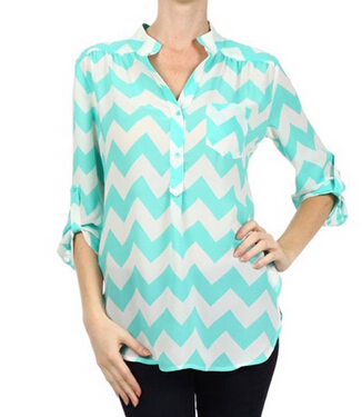 chevron mint shirts blouse stripe plus shirt woman sleeve striped zag zig