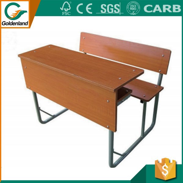 Double Seat Metal Wooden School Desk With Attached Chair Buy School