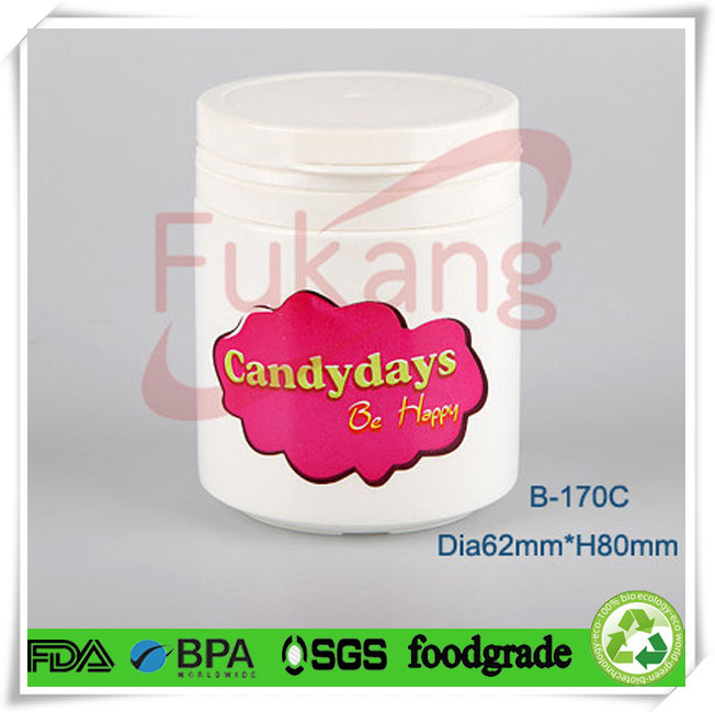 plastic chewing gum white container,70ml chewing candy HDPE plastic jar,round herbal candy HDPE bottle