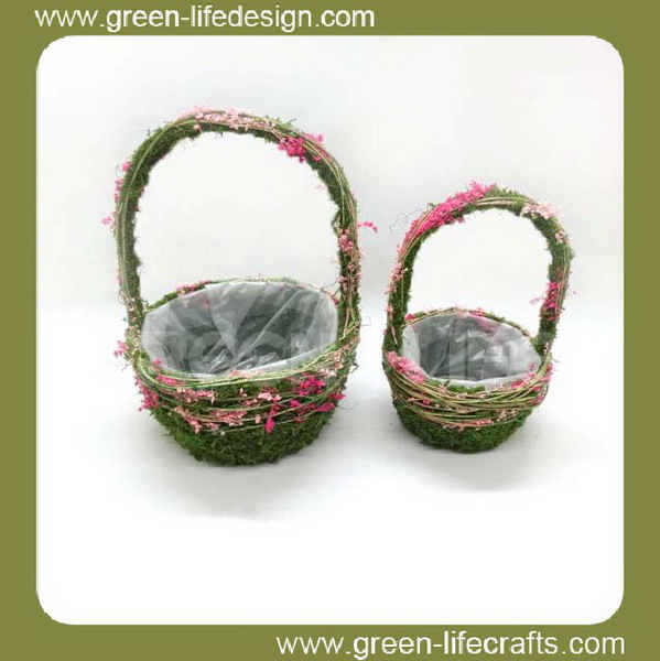 春の花のための苔のバスケット籐問屋・仕入れ・卸・卸売り