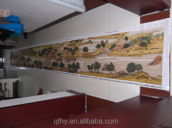 中国の有名な文化的な絵画クロスステッチファブリックの川辺のシーン清明祭問屋・仕入れ・卸・卸売り
