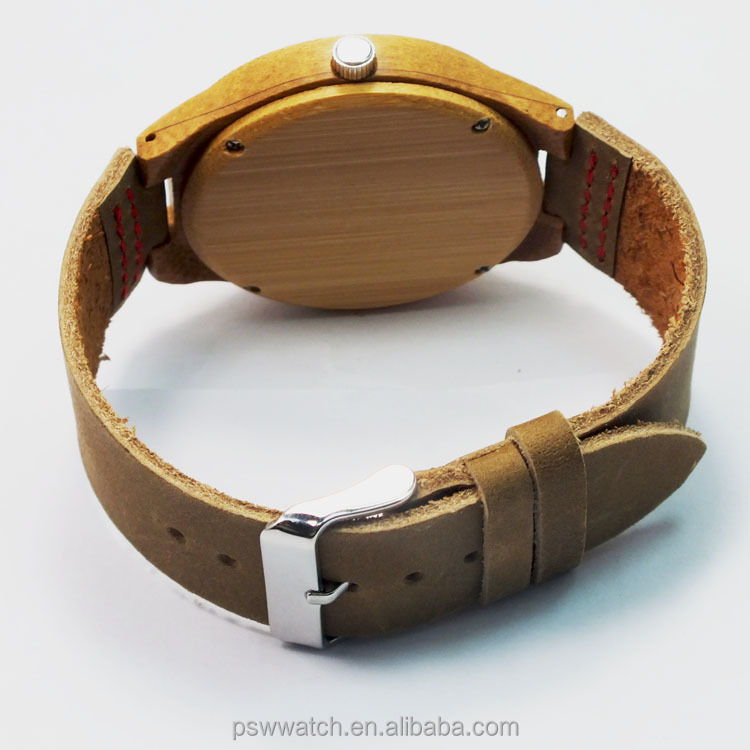 Bamboo wood Watches bamboo watch Bamboo wrist watch 2015 Men with Date Genuine Leather Strap