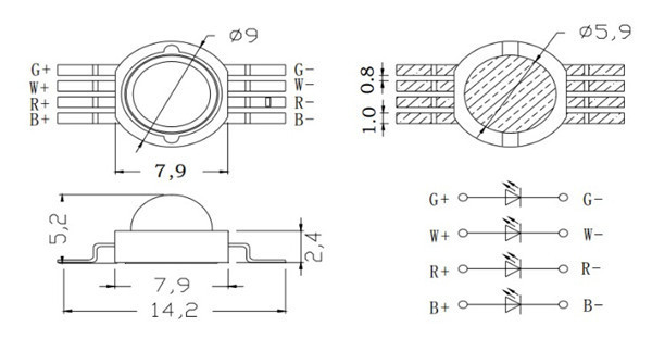 1 Watt High Power Epistar LED Module RGBW