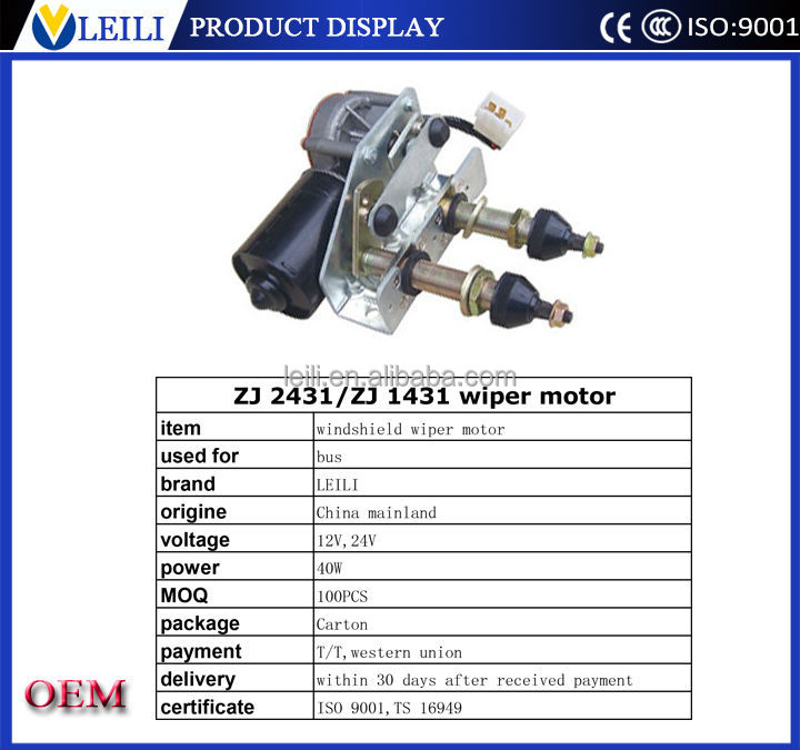 24v 12v Dc Motor Windshield Wiper Motor Specification(with Bracket