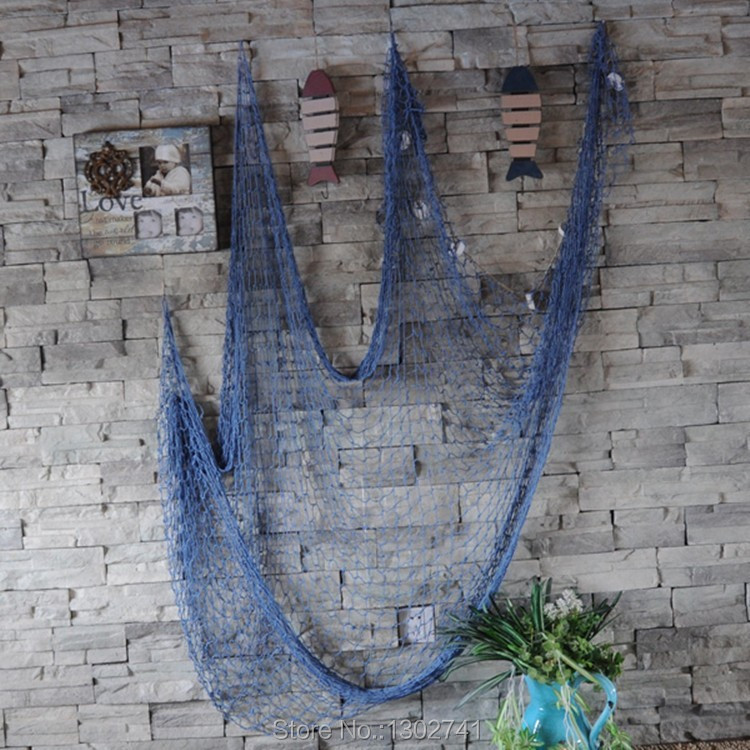 Blue-white-fishing-net-wall-bar-decoration-ceiling-dollarfish-hangings 