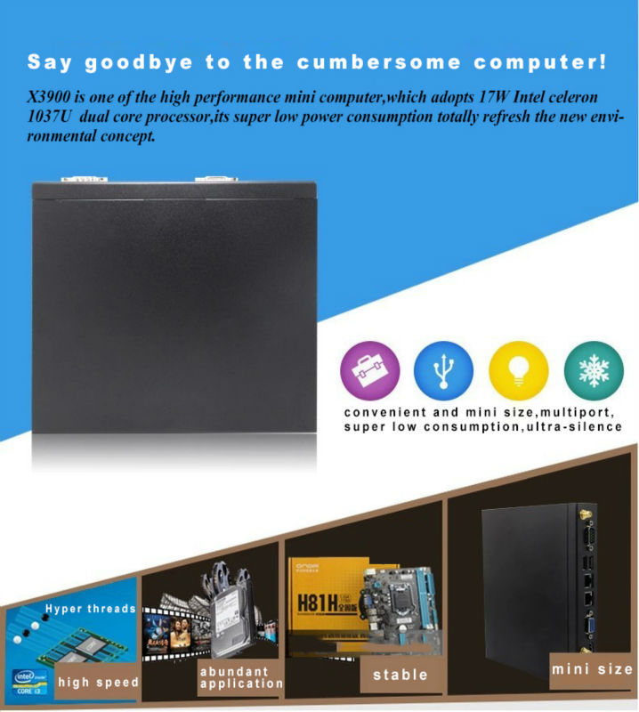 デュアルコアインテルc1037ux3900ミニpc、 hd2000グラフィック、 デュアルlan、 vga、 hdmi、 usb、 com、 が付属してい8gb2gbramssdwindows7組込み問屋・仕入れ・卸・卸売り