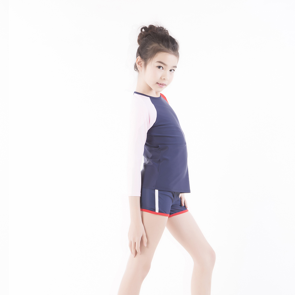 子供水着/女の子の水泳水着トップt- シャツの底ショートoem/odm2015熱い販売仕入れ・メーカー・工場