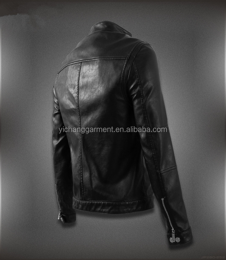 最新のデザインファッション本物のシープスキン高品質の黒の革のジャケットの男性仕入れ・メーカー・工場